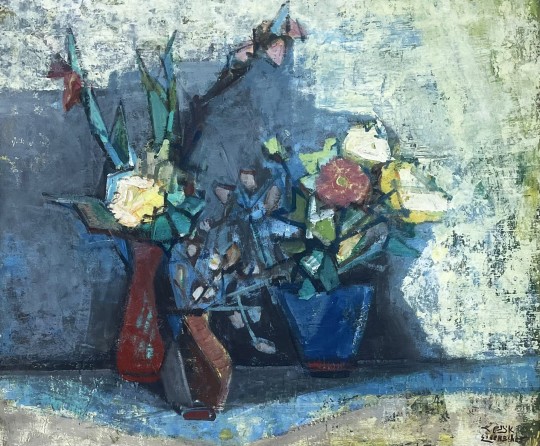 יעקב איזנשר, 1896-1980 אגרטלי פרחים, שמן על בד חתום.