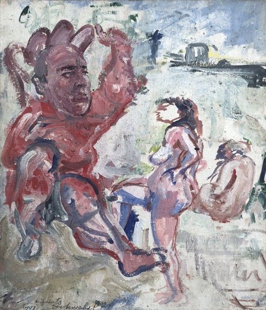 אורי ליפשיץ ושתי נשים עירומות, 1980