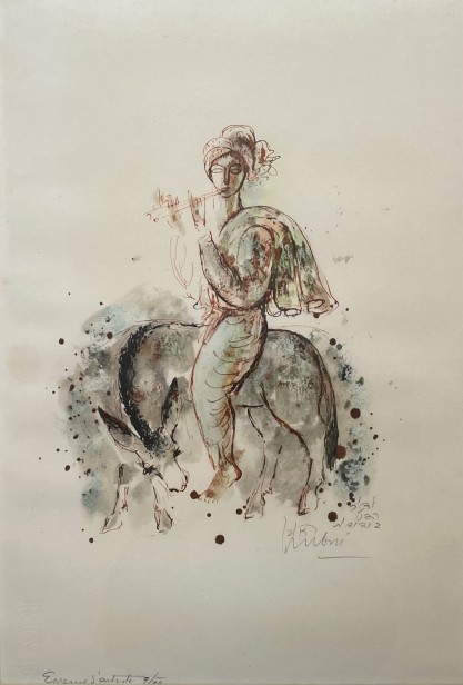 Flutist  on a donkey,