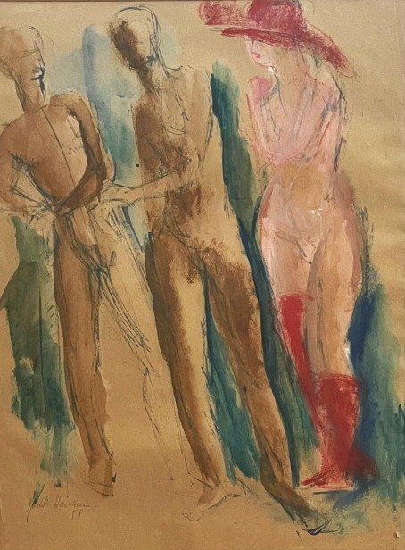 אישה ושני גברים בעירום, 1958