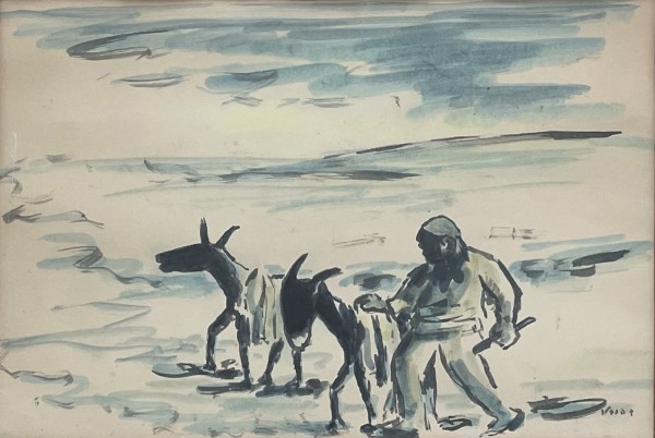 Figure and two donkeys,