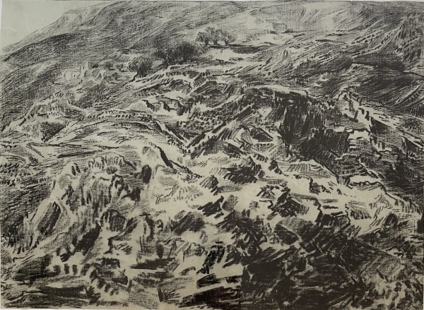 Hilly landscape with olive trees and houses, 1936