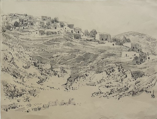 Landscapes. Lot including 3 charcoal and sepia drawings,