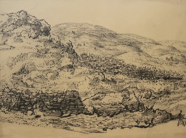 Hilly landscape with a wall, 1947