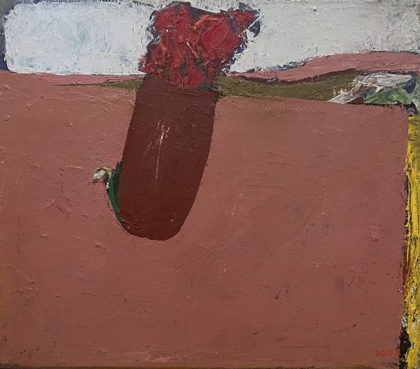 כד פרחים בנוף,